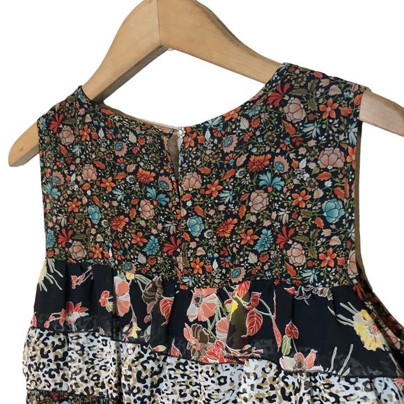 Tiered Mixed Print Ruffled Chiffon Sleeveless Top LUXE by NYC Design Co M - Picture 8 of 11